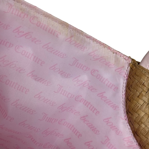 Juicy Couture Straw Tote Bag Round Handles Natural Pink - Picture 8 of 16
